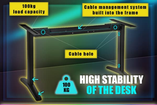 SyberDesk Gaming hörnskrivbord V2 - 197 x 132 cm - Skrivbord med LED - USB HUB - Kabelhanteringssystem i skrivbordsramen - spelbord