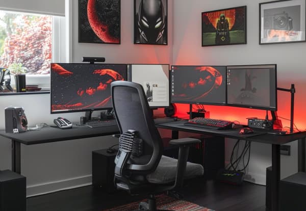 SyberDesk Gaming hörnskrivbord V2 - 197 x 132 cm - Skrivbord med LED - USB HUB - Kabelhanteringssystem i skrivbordsramen - spelbord