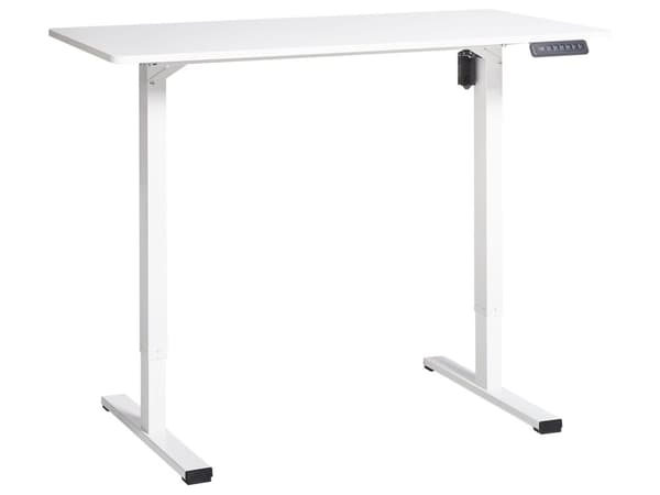 Elektrisk Justerbart Skrivebord Hvit Bordplate Hvit Stålramme 120 x 60 cm Sit and Stand Firkantede føtter Moderne Design