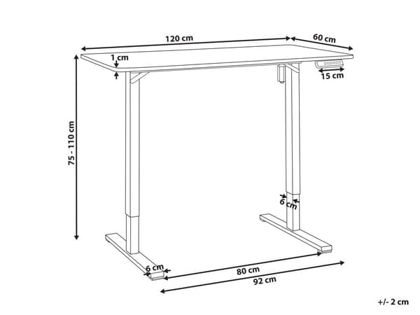Elektrisk Justerbart Skrivebord Svart og Mørkebrun Bordplate Hvit Stålramme 120 x 60 cm Sit and Stand Firkantede føtter Moderne Design