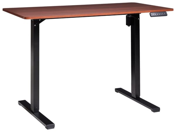 Elektrisk Justerbart Skrivebord Svart og Mørkebrun Bordplate Hvit Stålramme 120 x 60 cm Sit and Stand Firkantede føtter Moderne Design