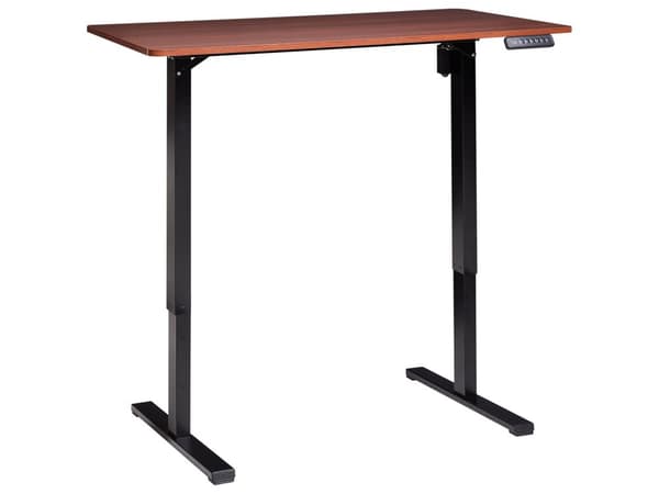 Elektrisk Justerbart Skrivebord Svart og Mørkebrun Bordplate Hvit Stålramme 120 x 60 cm Sit and Stand Firkantede føtter Moderne Design