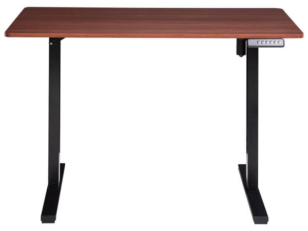 Elektrisk Justerbart Skrivebord Svart og Mørkebrun Bordplate Hvit Stålramme 120 x 60 cm Sit and Stand Firkantede føtter Moderne Design