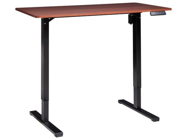 Elektrisk Justerbart Skrivebord Svart og Mørkebrun Bordplate Hvit Stålramme 120 x 60 cm Sit and Stand Firkantede føtter Moderne Design