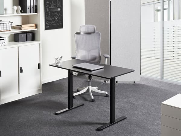 Elektrisk Justerbart Skrivebord Svart Bordplate Hvit Stålramme 120 x 60 cm Sit and Stand Firkantede føtter Moderne Design