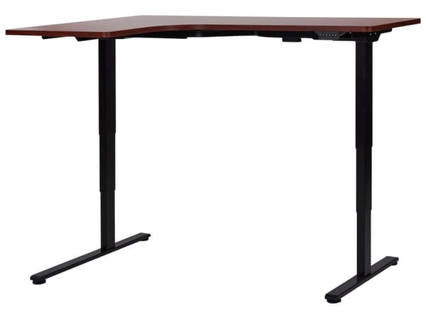 Elektrisk Justerbart Venstre Hjørnebord Mørk Trebordplate Svart Stålramme 160 x 59 cm Sitt og Stå L-formet Moderne Design