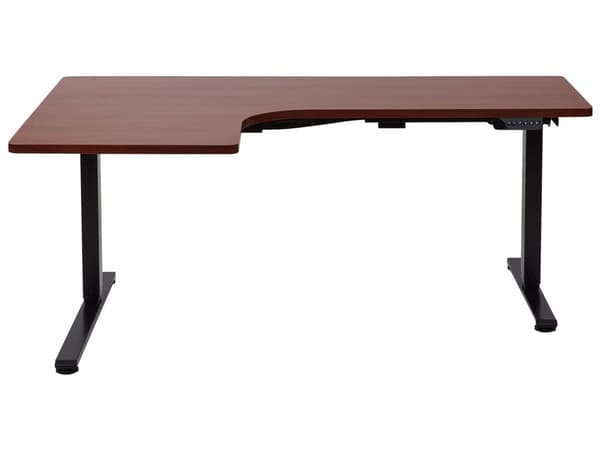 Elektrisk Justerbart Venstre Hjørnebord Mørk Trebordplate Svart Stålramme 160 x 59 cm Sitt og Stå L-formet Moderne Design