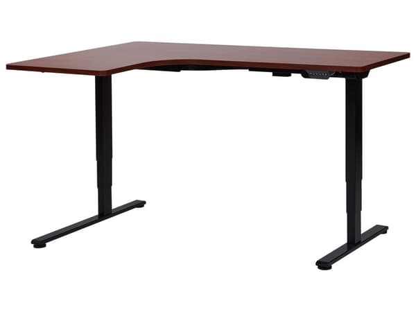 Elektrisk Justerbart Venstre Hjørnebord Mørk Trebordplate Svart Stålramme 160 x 59 cm Sitt og Stå L-formet Moderne Design