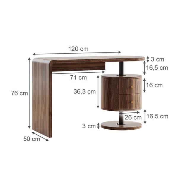 Skrivbord Lara, 120 cm med 2 lådor, Rustik ek, Vicco
