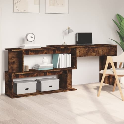 Hörnskrivbord rökfärgad ek 200x50x76 cm konstruerat trä