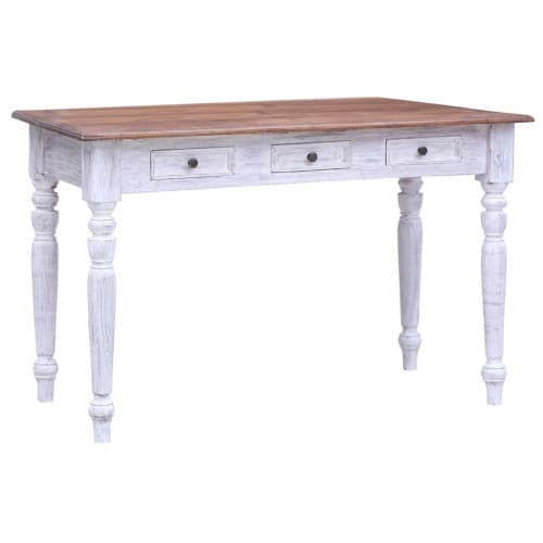 Skrivbord med lådor vit 117x57x75 cm massivt mahognyträ