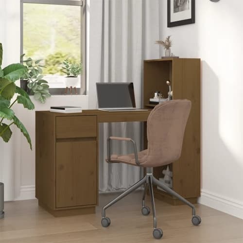 Skrivbord honungsbrun 110x53x117 cm massiv furu