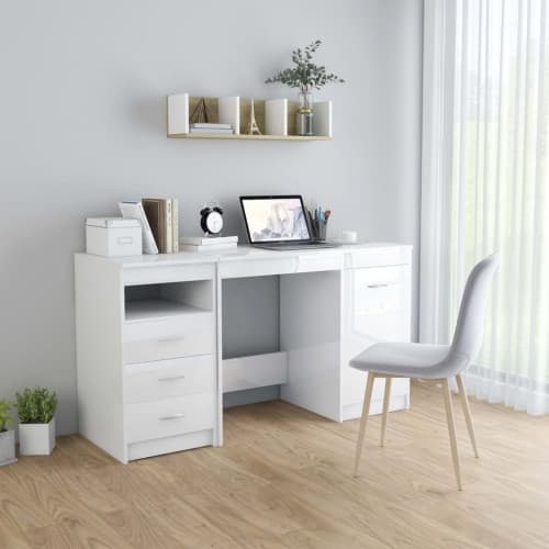 Skrivbord vit högglans 140x50x76 cm konstruerat trä
