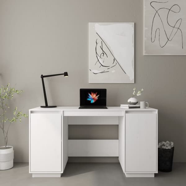 Skrivbord vit 140x50x75 cm massiv furu