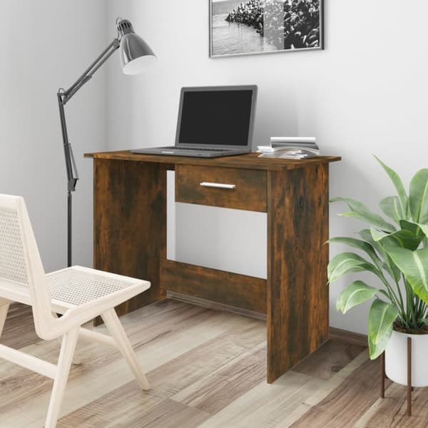 Skrivbord rökfärgad ek 100x50x76 cm konstruerat trä