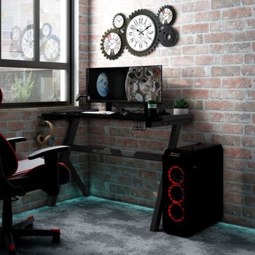 Gamingskrivbord LED med Y-formade ben svart 90x60x75 cm