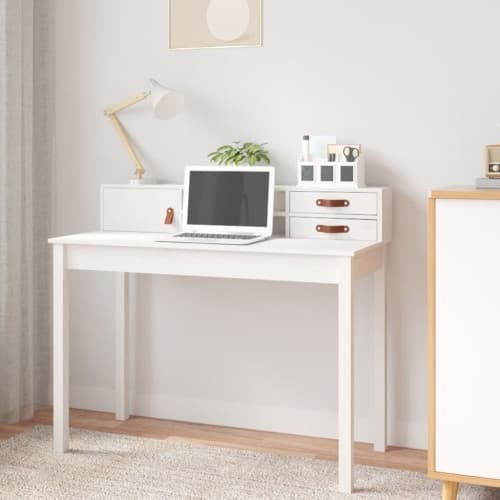 Skrivbord vit 110x50x93 cm massiv furu