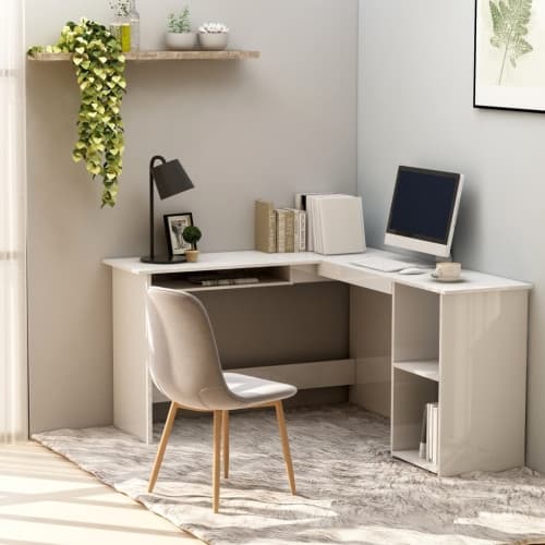 Skrivbord L-format vit högglans 120x140x75 cm konstruerat trä