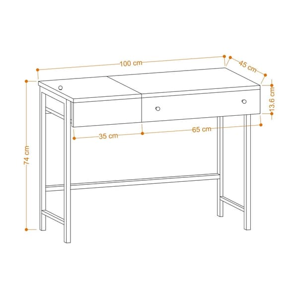 Skrivebord med skuffe, 100 x 74 x 45 cm, Hvid