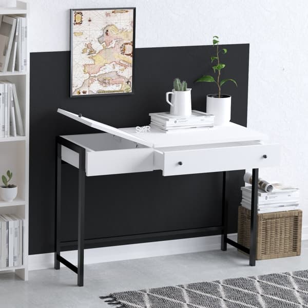 Skrivebord med skuffe, 100 x 74 x 45 cm, Hvid