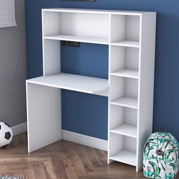 Computerbord med hylde, 80x74,8 cm, hvid