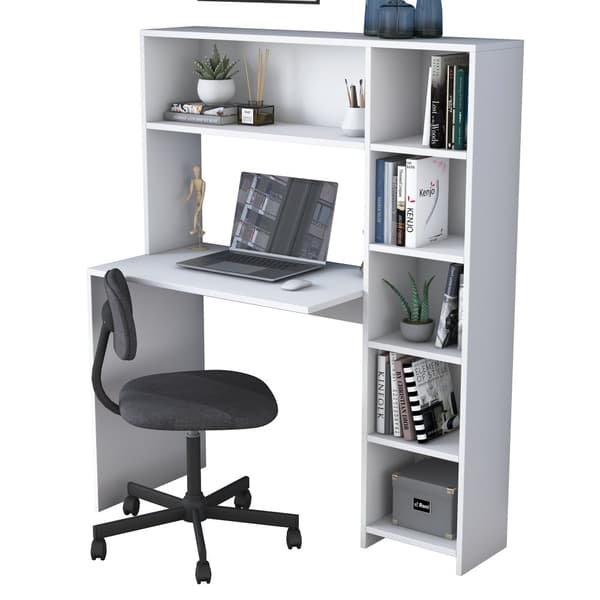 Computerbord med hylde, 80x74,8 cm, hvid