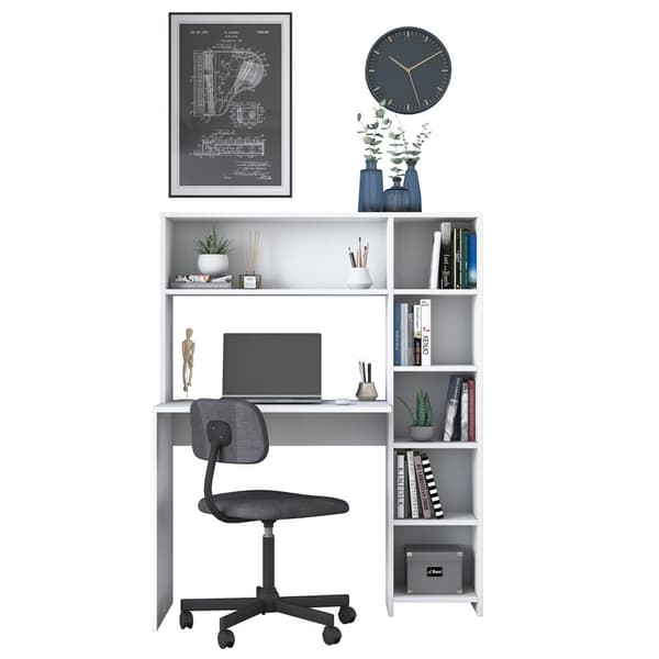 Computerbord med hylde, 80x74,8 cm, hvid