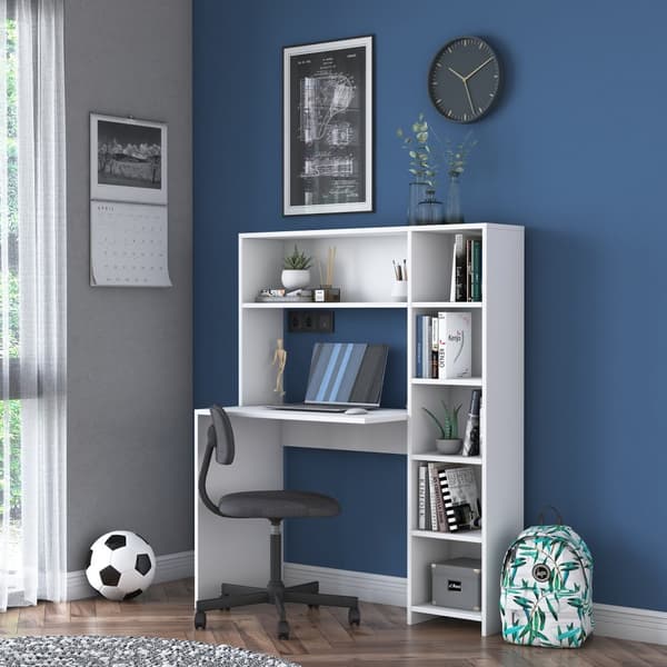 Computerbord med hylde, 80x74,8 cm, hvid