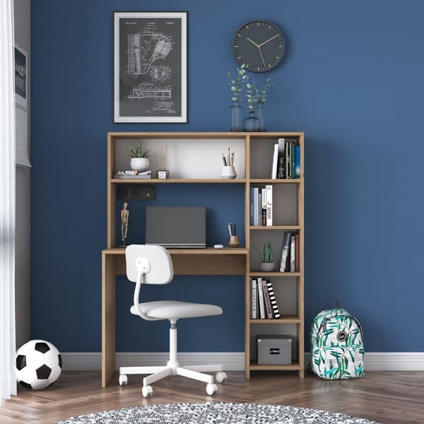 Datorbord med hylla, 80x74,8 cm, brun