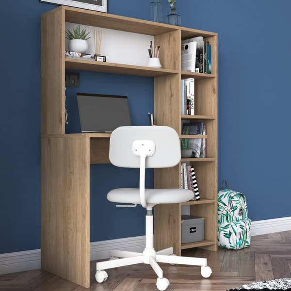 Datorbord med hylla, 80x74,8 cm, brun