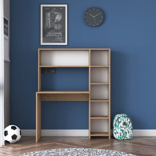 Datorbord med hylla, 80x74,8 cm, brun