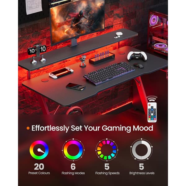 Gamingbord med LED-belysning 120x55x90,5cm - Röd/Svart