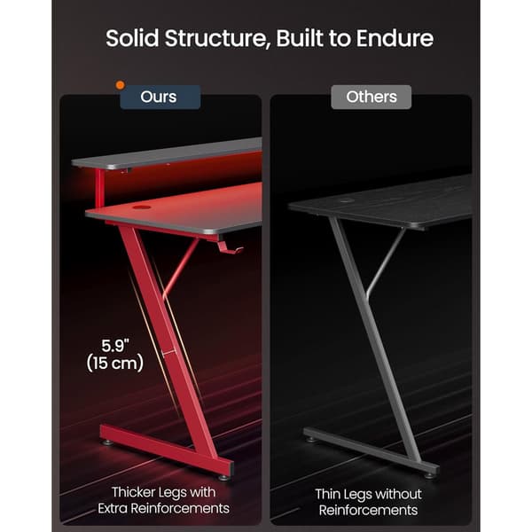 Gamingbord med LED-belysning 120x55x90,5cm - Röd/Svart