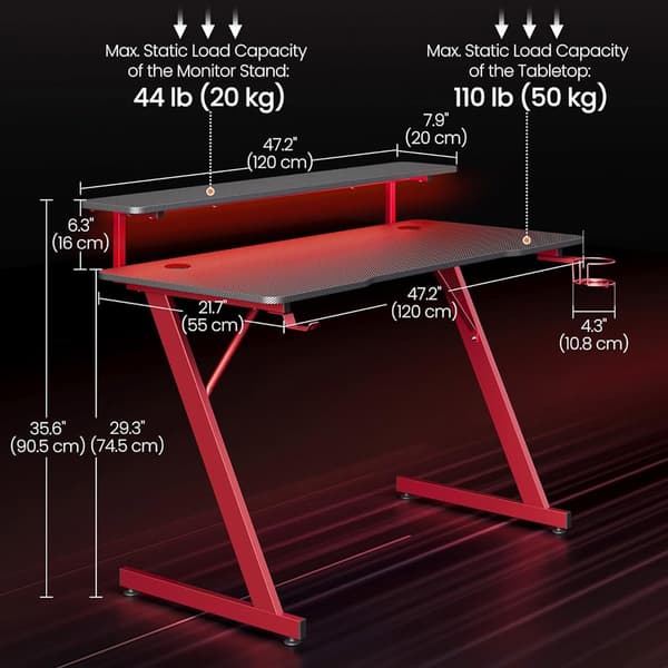 Gamingbord med LED-belysning 120x55x90,5cm - Röd/Svart
