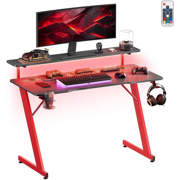 Gamingbord med LED-belysning 120x55x90,5cm - Röd/Svart