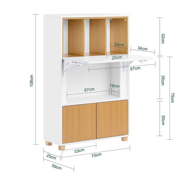 Hopfällbart skrivbord, FWT107-WN, 70x59x108 cm, Brun