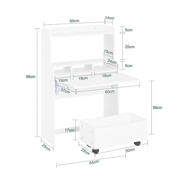 Foldbar Skrivebord, FWT105-W, 64x20x82 cm, Hvid