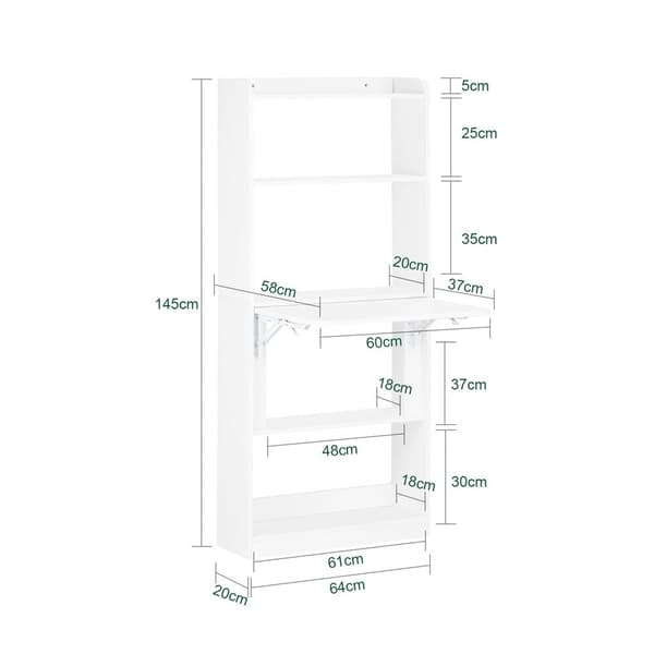 Foldbar Skrivebord, FWT92-H-W, 64x20x145 cm, Hvid