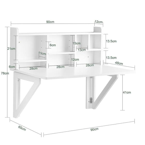 Taitettava pöytä, FWT07-II-W, 90x60x78 cm, Valkoinen