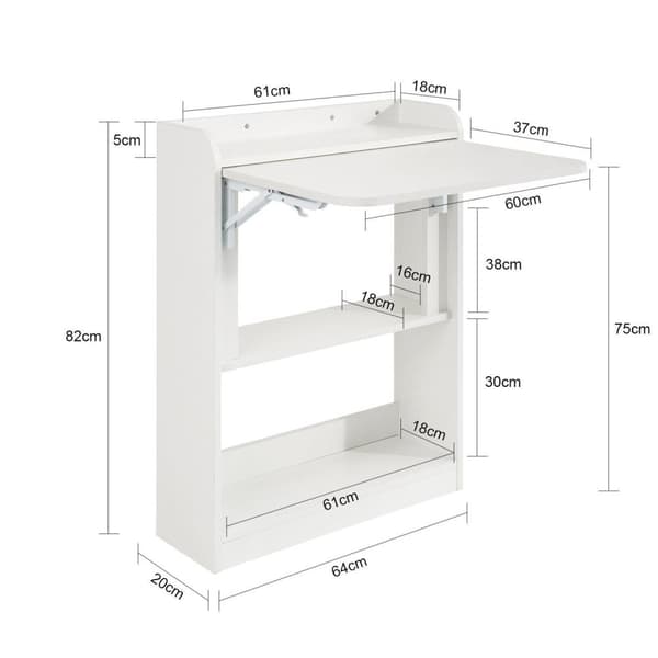 Foldbar Skrivebord, FWT92-W, 64x20x82 cm, Hvid