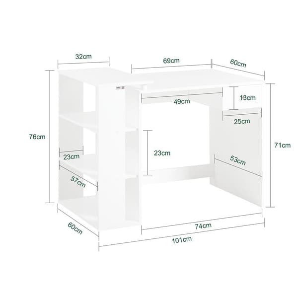Skrivebord, FWT35-W, 101x60x76 cm, Hvid