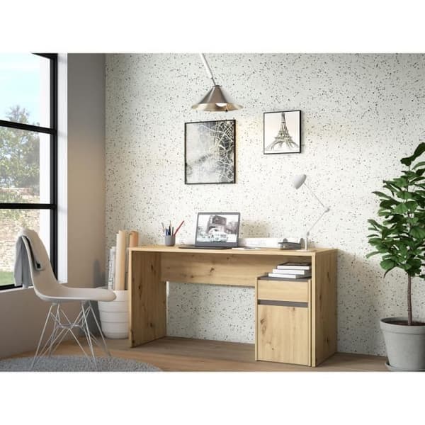 Bureau rätt MODULTRICK - Ek/Mörkgrå - 140 x 52,7 x 72,5 cm