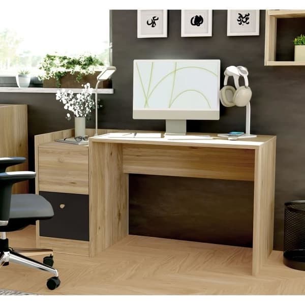 Bureau rätt COXIM - Eken / Svart - 139,6 x 74 x 59,8 cm