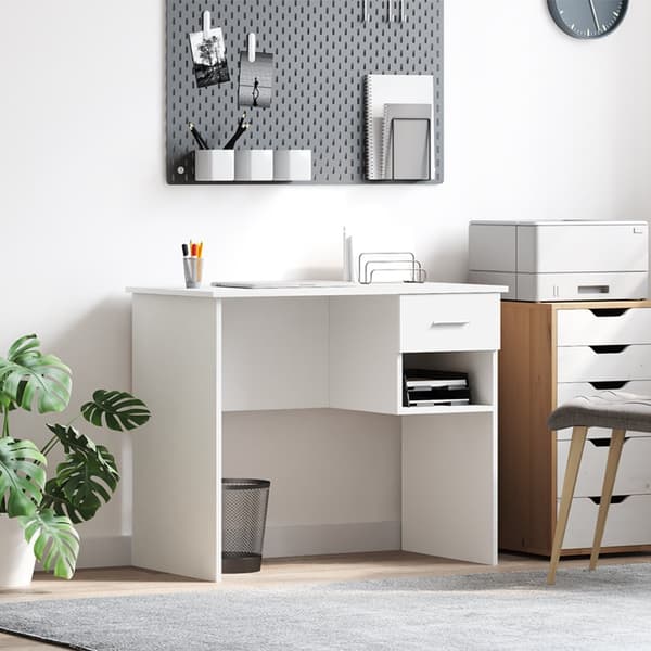 Skrivbord med Förvaring Vit 90x49.5x75 cm Konstruerat trä