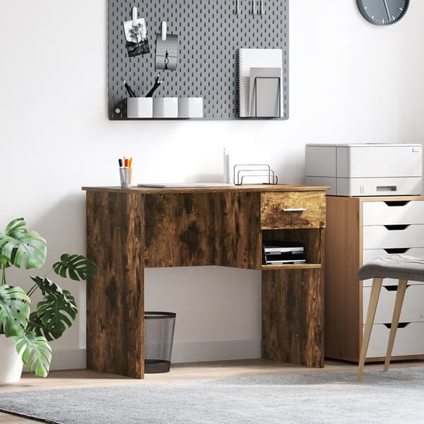 Skrivbord med Förvaring Rökt Ek 90x49.5x75 cm Konstruerat trä