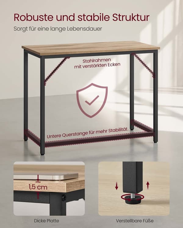 Skrivebord, VASAGLE LWD041B02, 100x50x75 cm, Kamelbrun