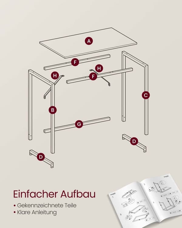 Skrivebord, VASAGLE LWD041B02, 100x50x75 cm, Kamelbrun