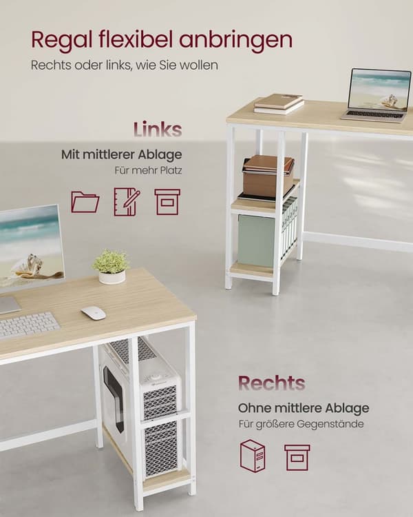 Skrivbord, VASAGLE LWD47X, 50x100x76 cm, Beige