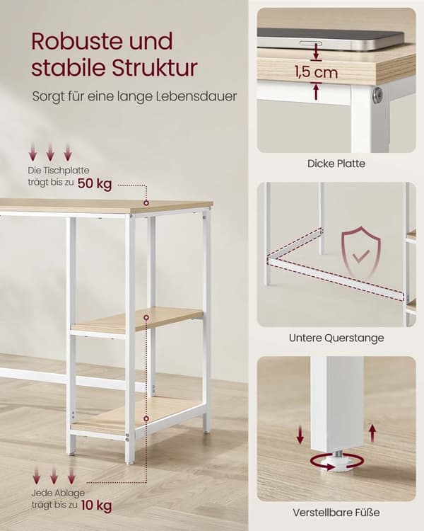 Skrivbord, VASAGLE LWD47X, 50x100x76 cm, Beige