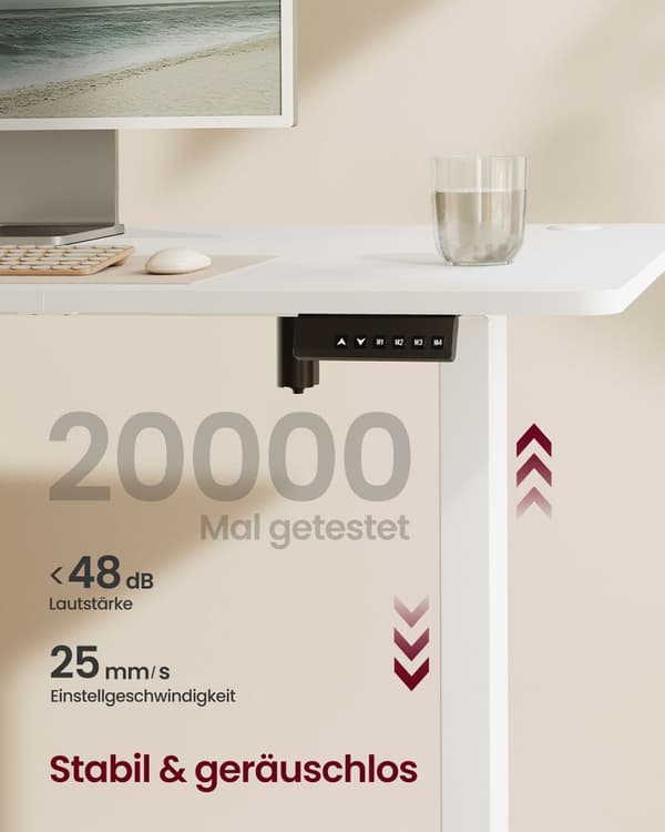 Justerbart Skrivebord, SONGMICS LSD138K01, 180x80 cm, Skyhvid